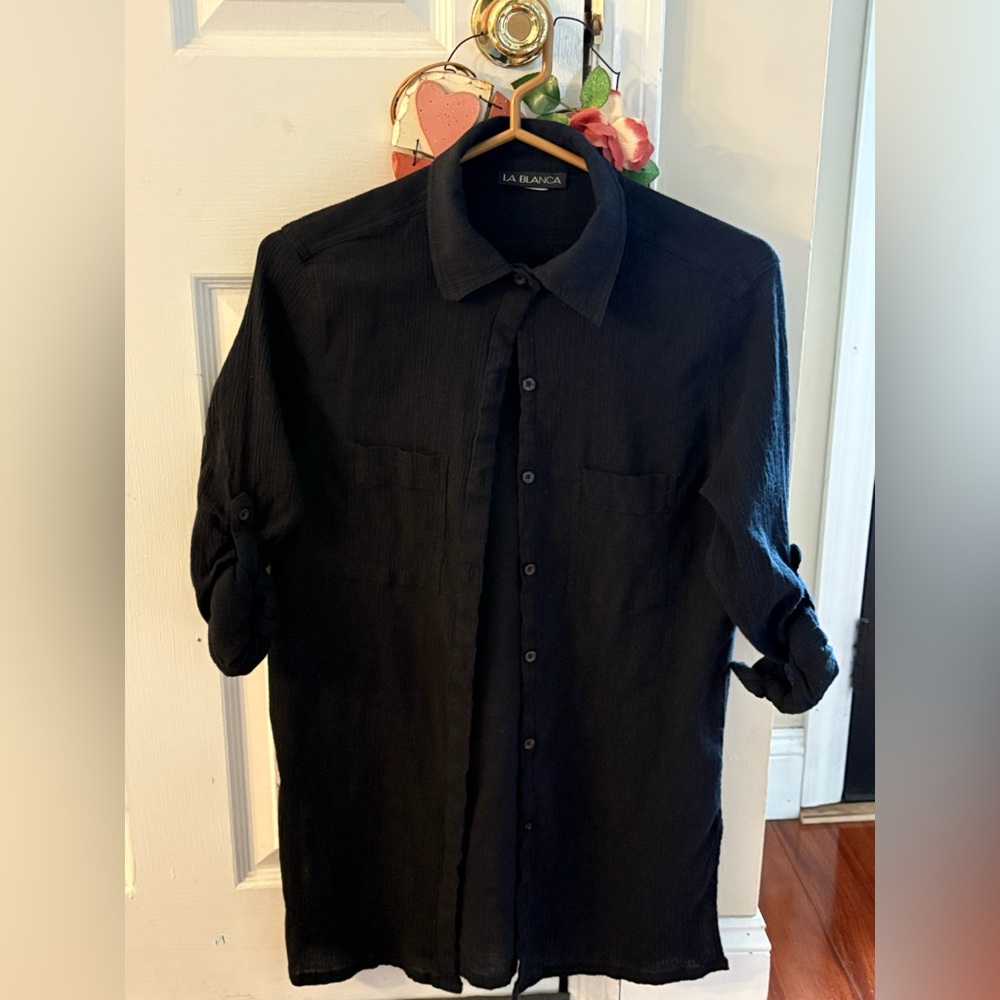 La Blanca swim cover up linen black shirt